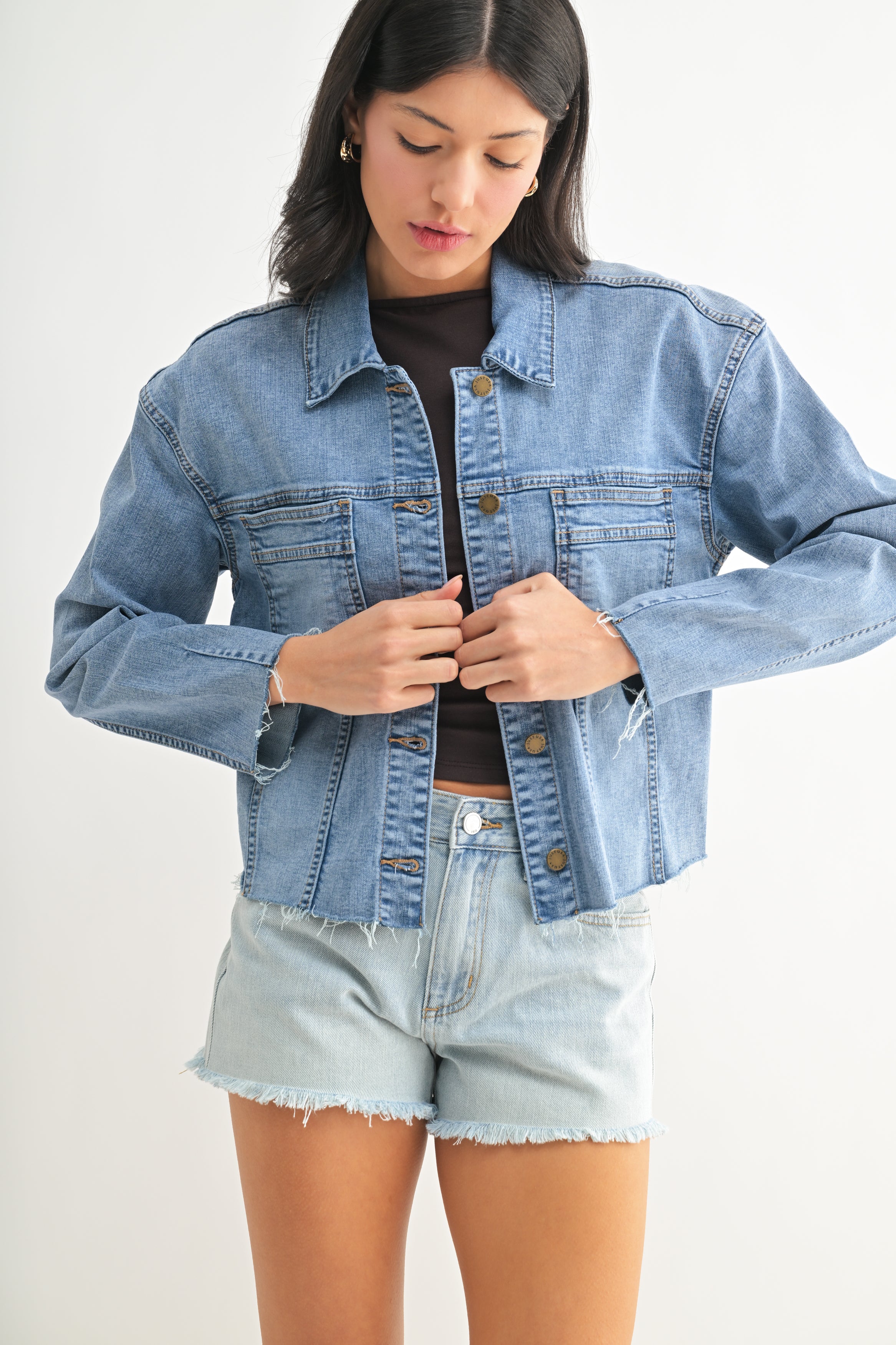 Noa Frayed Utility Denim Jacket | Stetch Denim – Just USA Jeans